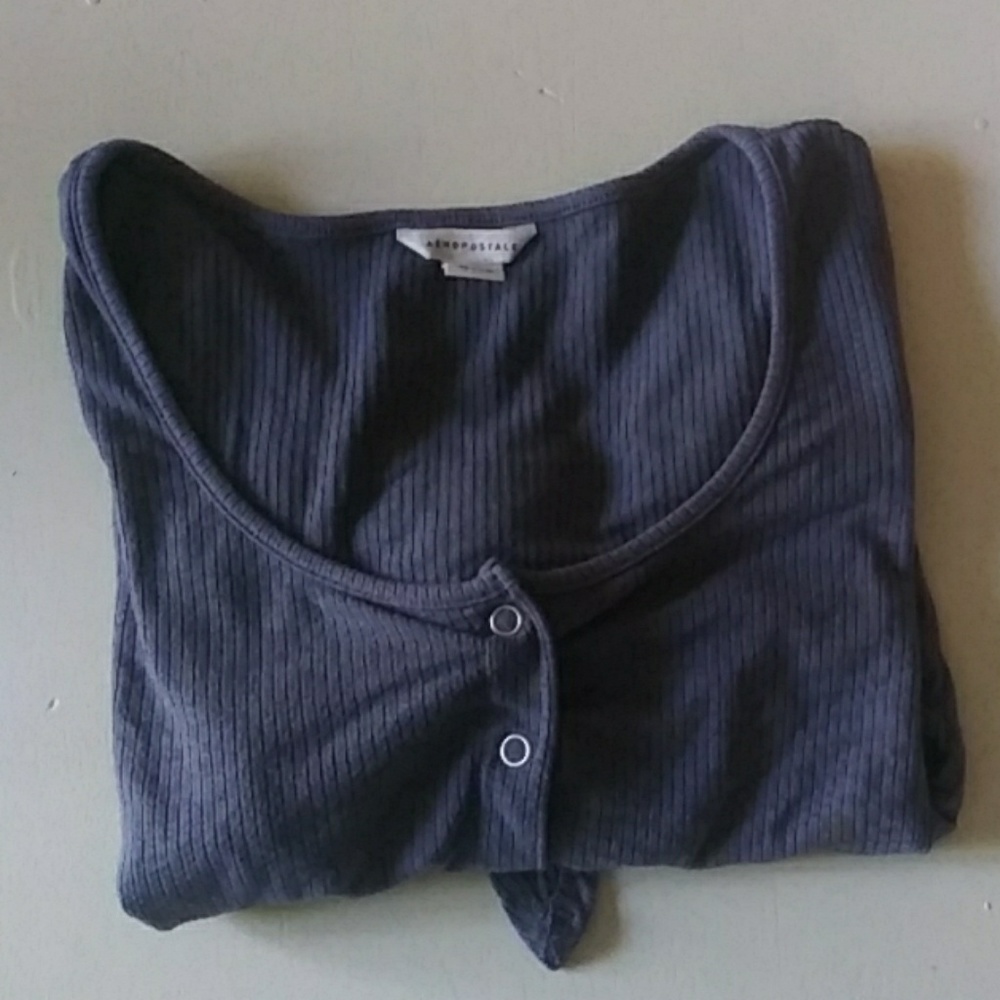 XS Blue Button Up Aéropostale Crop Top